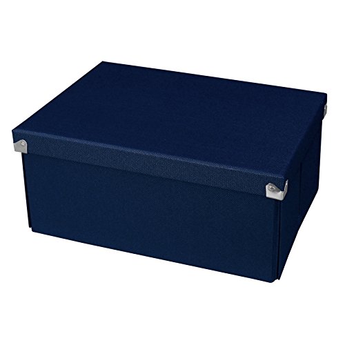 0050362000255 - POP N' STORE DECORATIVE STORAGE BOX WITH LID - COLLAPSIBLE AND STACKABLE - MEDIUM DOCUMENT BOX - NAVY BLUE - 12X8.5X5.8