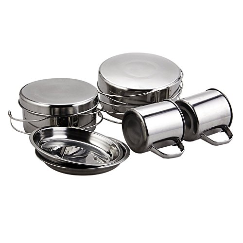 5041058673988 - 8PCS SET OUTDOOR STAINLESS STEEL CAMPING HIKING COOKWARE PICNIC BACKPACKING COOKING BOWL POT PAN