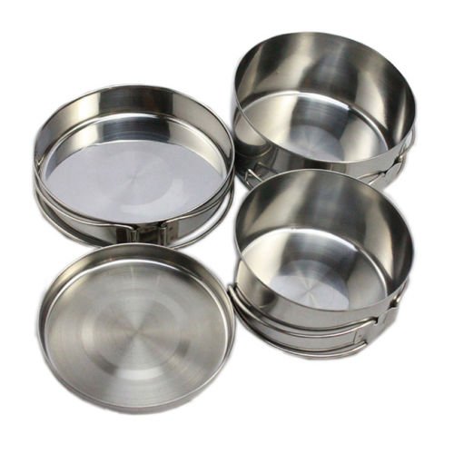 5041058673995 - 4X SET OUTDOOR STAINLESS STEEL CAMPING HIKING COOKWARE PICNIC BACKPACKING COOKING BOWL POT PAN