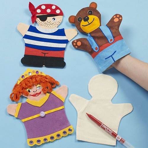 5051174000247 - FABRIC HAND PUPPETS FOR CHILDREN TO PAINT & DECORATE FOR PUPPET SHOWS (PACK OF 6)