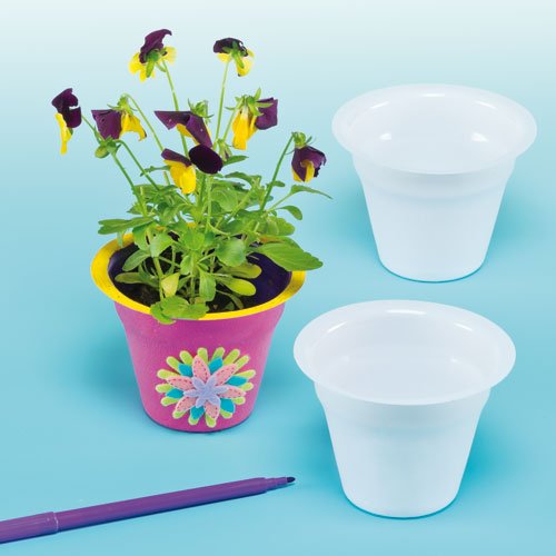 5051174024250 - WHITE PLASTIC FLOWER POTS SIZE 6.5CM FOR KIDS TO PAINT DECORATE & PLANT WITH F
