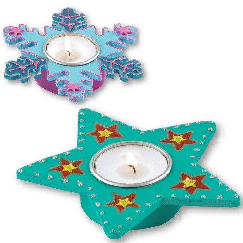 5051174038738 - STAR & SNOWFLAKE WOODEN TEALIGHT HOLDERS FOR CHILDREN TO DECORATE PERSONALIZE AND DISPLAY AS CREATIVE CRAFTS PROJECTS (PACK OF 4)