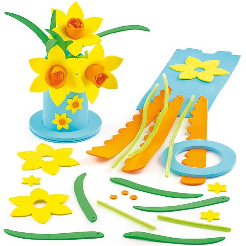 5051174039858 - DAFFODILS & VASE FOAM KITS INCLUDING PRE-CUT FOAM PIECES, PIPE CLEANERS AND SELF-ADHESIVE FOAM DECORATIONS CHILDREN'S CLASSROOM ACTIVITY(PACK OF 2)