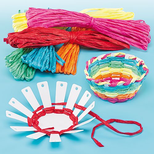 5051174049475 - CARD BASKET WEAVING KITS 6 COLORS OF RAFFIA, FINISHED SIZE 10CM, KID'S CRAFT ACTIVITIES GREAT FOR MOTHER'S DAY & EASTER- PACK OF 4