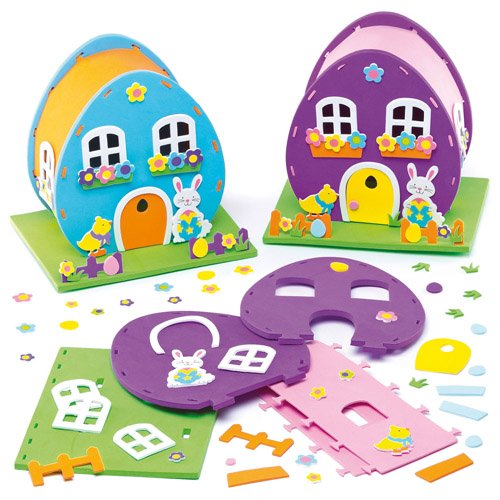 5051174054806 - EASTER EGG HOUSE CRAFT KITS FOR CHILDREN TO MAKE DECORATE AND DISPLAY (PACK OF 2)