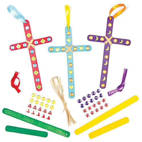 5051174061545 - CROSS WOODEN STICK HANGING CHRISTIAN DECORATION KITS FOR CHILDREN TO DECORATE AND EMBELLISH FOR EASTER (PACK OF 5)