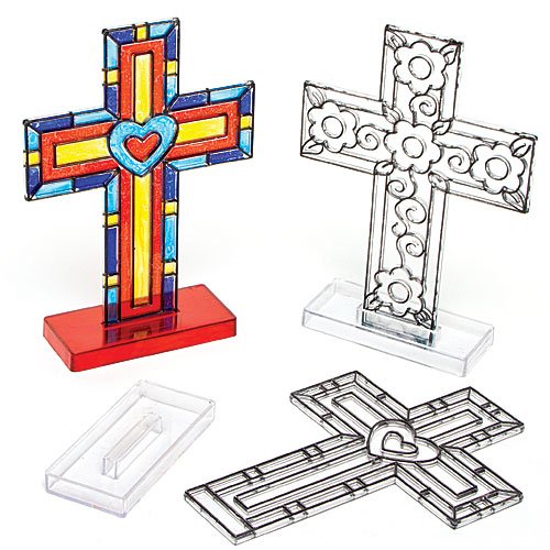 5051174062955 - CROSS STAND-UP SUNCATCHERS FOR CHILDREN TO COLOR-IN DECORATE AND PERSONALIZE EASTER CHRISTIAN CRAFTS (PACK OF 4)