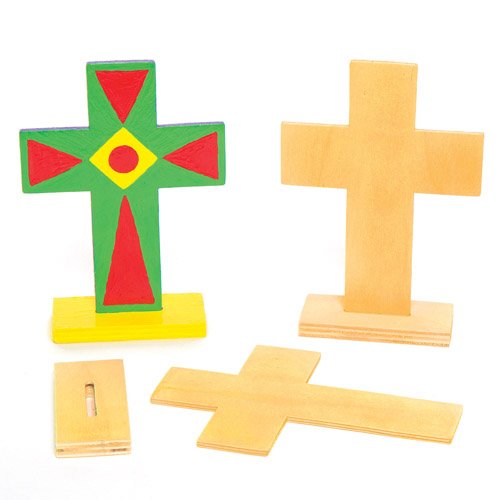 5051174070530 - WOODEN STAND-UP CROSSES FOR CHILDREN TO DESIGN PAINT AND DECORATE FOR EASTER - CREATIVE WOOD CRAFT SET FOR KIDS/ADULTS (PACK OF 4)