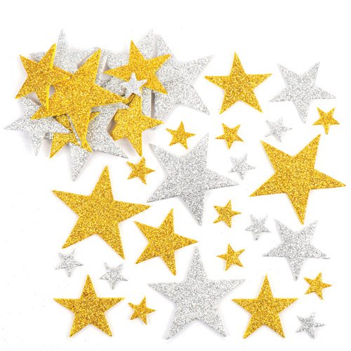 5051174077959 - GOLD & SILVER GLITTER STAR STICKERS CREATIVE XMAS ART SUPPLIES FOR CHRISTMAS DECORATIONS/CARD MAKING (PACK OF 150)