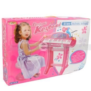 5051256588113 - ENJOY CHILDRENS RECORDING ELECTRONIC 36 KEY KEYBOARD PIANO WITH STAND MICROPHONE AND STOOL PINK