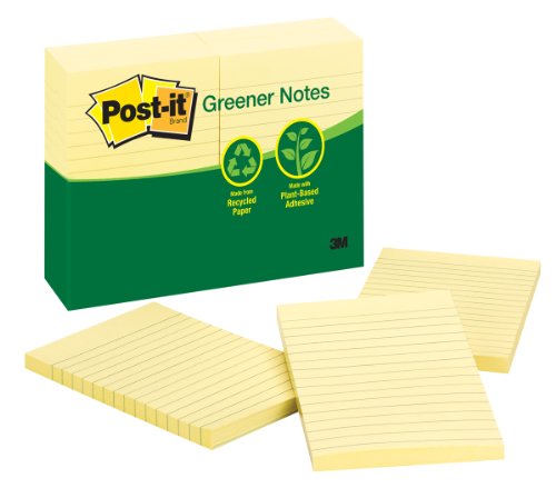 5051395283528 - POST-IT GREENER NOTES, 4 X 6-INCHES, CANARY YELLOW, LINED, 12-PADS/PACK