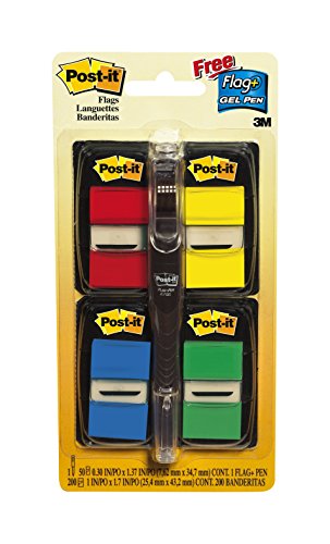 5052461958371 - POST-IT FLAGS VALUE PACK WITH FREE FLAG+ PEN, ASSORTED PRIMARY COLORS, 1-INCH WIDE, 50/DISPENSER, 4-DISPENSERS