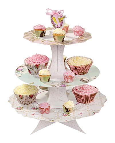 5052714023405 - TALKING TABLES FRILLS AND FROSTING CARD CAKE STAND WITH 3 REVERSIBLE TIERS AND RIBBON BOW