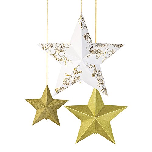 5052714057790 - TALKING TABLES PARTY PORCELAIN HANGING STAR DECORATIONS (3 PACK), GOLD