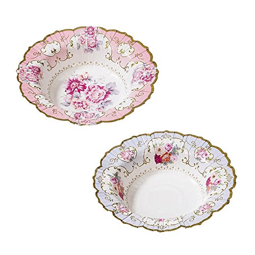 5052714074476 - TALKING TABLES TRULY SCRUMPTIOUS VINTAGE FLORAL PAPER BOWLS IN 2 DESIGNS FOR A TEA PARTY OR BIRTHDAY, BLUE/PINK (12 PACK)