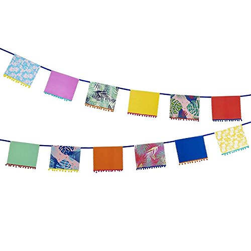 5052714076500 - TALKING TABLES CUBAN FIESTA COLORFUL FLORAL BANNER DECOR WITH POM POM DETAIL FOR YOUR HOME DÉCOR OR COLORFUL PARTY, MULTICOLOR