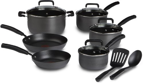 5052933250439 - T-FAL D913SC SIGNATURE HARD ANODIZED NONSTICK THERMO-SPOT HEAT INDICATOR COOKWARE SET, 12-PIECE, GRAY