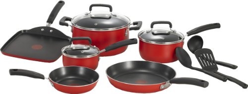 5052933250736 - T-FAL C112SC SIGNATURE NONSTICK EXPERT THERMO-SPOT HEAT INDICATOR COOKWARE SET, 12-PIECE, RED