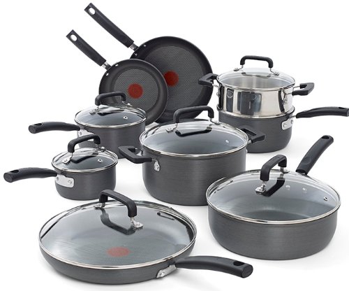 5052933252433 - T-FAL C770SF SIGNATURE HARD ANODIZED NONSTICK THERMO-SPOT HEAT INDICATOR COOKWARE SET, 15-PIECE, GRAY