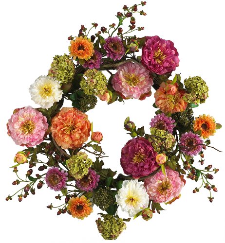 5053204148974 - NEARLY NATURAL 4664 PEONY WREATH, 24-INCH, MIXED