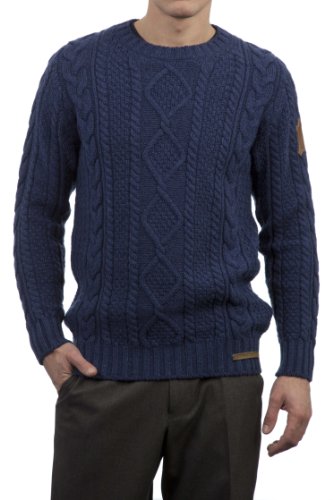 5053801021045 - MEN'S FAMOUS GROUSE 100% LAMBSWOOL ARAN CABLE CREW NECK SWEATER. MADE IN SCOTLAND-RHAPSODY-LARGE