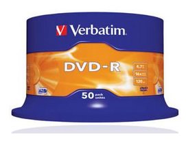 5053973525624 - VERBATIM DVD-R, 4.7GB, 16X ,SPINDLE 50, 43548, VERBATIM DVDR, 50 PACK, DATA DVD