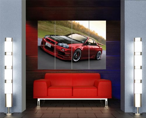 5054270082551 - NISSAN SKYLINE R34 RED SPORTS RALLY CAR GIANT PICTURE ART PRINT POSTER MR451