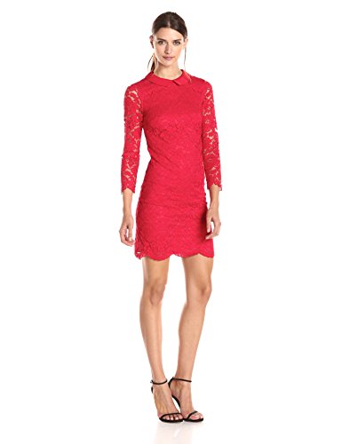 5054314823034 - TED BAKER WOMEN'S AMEERA SCALLOP HEM LACE LONG SLEEVE DRESS, MID RED, 1