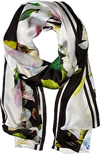 5054786005860 - TED BAKER LONDON WOMEN'S VALORIE SILK MIRRORED FORGET ME NOT WIDE SCARF, BLACK, ONE SIZE