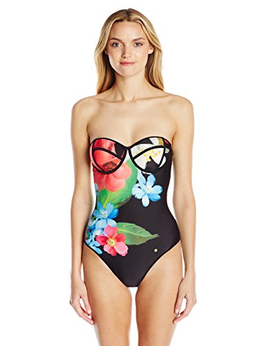 5054786048591 - TED BAKER WOMEN'S FORGET ME NOT FLORAL NADAYIS ONE PIECE SWIMSUIT, BLACK, 36 C/D CUP