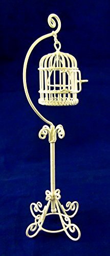 5055019813757 - VANITY FAIR DOLLS HOUSE MINIATURE PET ACCESSOSRY WHITE WIRE WROUGHT IRON HANGING BIRD CAGE