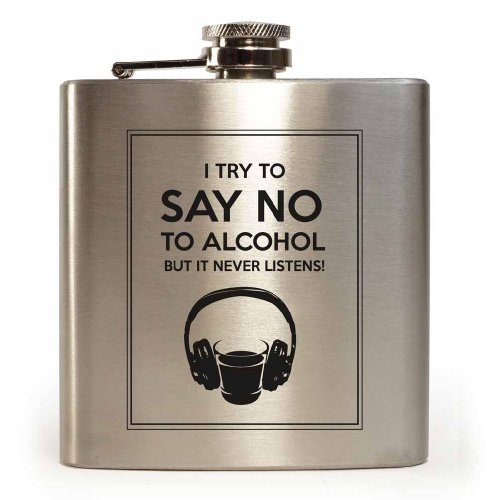 5055261868277 - E-VOLVE HIP FLASK - 6OZ - STAINLESS STEEL - MAT BRUSHED SILVER FOR SPECIAL OCCASIONS (WEDDING, SPORTS, GOLF, BEST MAN, FATHERS' DAY, ETC.) - I TRY TO SAY NO TO ALCOHOL BUT IT NEVER LISTENS