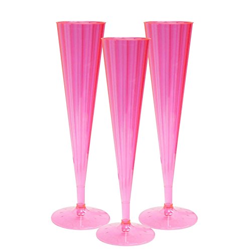 5055350809532 - PARTY ESSENTIALS HARD PLASTIC TWO PIECE 5-OUNCE CHAMPAGNE FLUTES, NEON PINK, 10