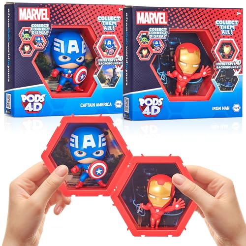 5055394027640 - WOW! PODS 4D MARVEL - CAPTAIN AMERICA & IRON MAN (2 PACK) - UNIQUE CONNECTABLE & COLLECTABLE BOBBLEHEAD FIGURE - WALL/SHELF DISPLAY - ACTION FIGURE TOY - MARVEL TOY FIGURES - MARVEL TOYS & KIDS GIFTS