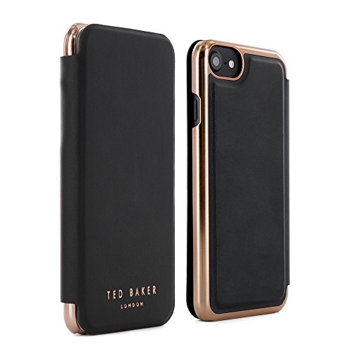 5055399655794 - OFFICIAL TED BAKER FASHION BRANDED MIRROR FOLIO CASE FOR IPHONE 7, PROTECTIVE WALLET IPHONE 7 COVER FOR PROFESSIONAL WOMEN - SHANNON - BLACK / ROSE GOLD