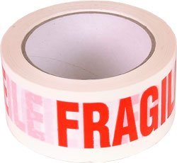 5055418302555 - FOXHUNTER 36 ROLLS FRAGILE PRINTED ADHESIVE PACKING TAPE 66M X 48MM 45 MICRON SUPER DURABLE STRONG RED ON WHITE