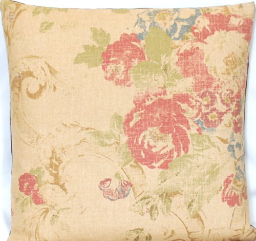 5055700418773 - RALPH LAUREN HOME ROSES PILLOW THROW CASE VINTAGE LOOK CUSHION COVER PRINTED LINEN BRIANNA