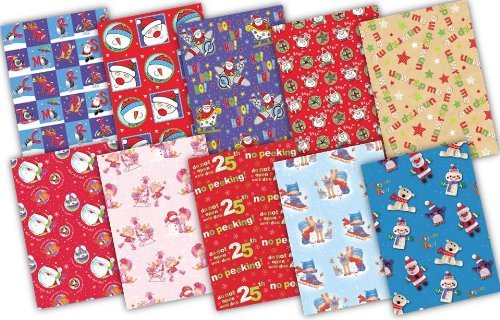5055711232207 - SELECTIVE 10 ASSORTED SHEETS THICK CHRISTMAS GIFT WRAPPING PAPER 69X49CM - REN'S JUVENILE - HSX2042