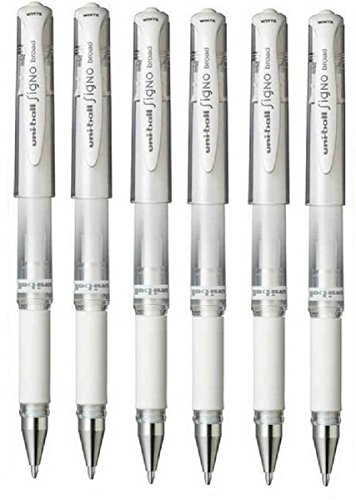 5055747159042 - UNI BALL WHITE SIGNO PEN BROAD METALLIC GEL INK ROLLERBALL METAL 1MM TIP NIB 0.65MM LINE WIDTH WITH RUBBER GRIP UM-153 (PACK OF 6)