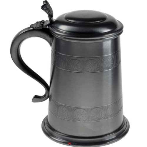 5055751429544 - PEWTER LIDDED TANKARD - 1 PINT MEDIEVAL STYLE WITH SWAN HANDLE