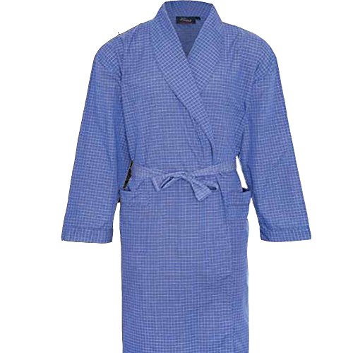 5055755954295 - CHAMPION MEN'S DRESSING GOWN CHECKERED BATH ROBE POLY COTTON LARGE / X-LARGE BLUE