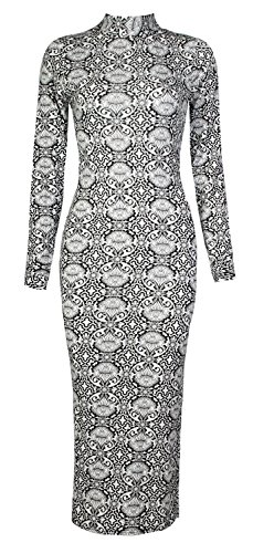 5055806230729 - FOREVER WOMENS LONG SLEEVES PAISLEY FLORAL PRINT POLO NECK MIDI DRESS