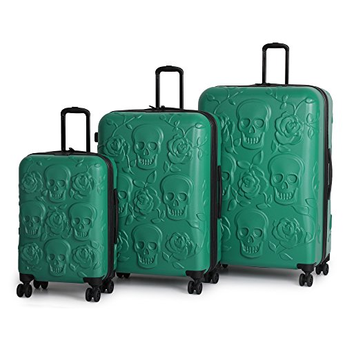 5055816387758 - IT LUGGAGE DURALITON SKULLS AND ROSES 3 PIECE SET, ULTRAMARINE GREEN, ONE SIZE