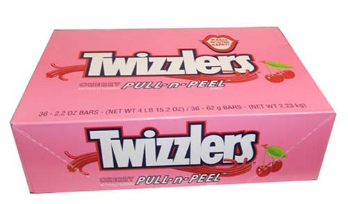 5055837824829 - TWIZZLERS PULL 'N' PEEL CANDY, CHERRY, 2.2-OUNCE PACKAGES (BOX OF 36)