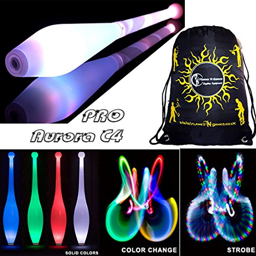 28 Programs One-Piece LED GLOW Juggling Club MULTI-LIGHT *PRICE Per CLUB! 1x Flames N Games Travel Bag Per Order Quality Training GLOW LED Juggling Club Set Ideal For Beginners & Advance Jugglers!