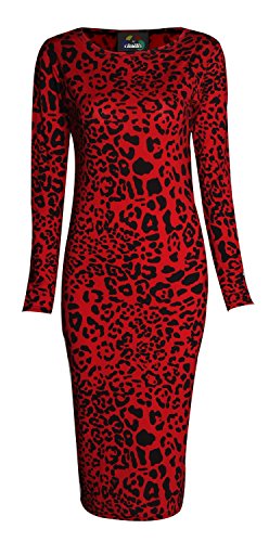 5055965913655 - FOREVER WOMENS LONG SLEEVES PRINTED BODYCON LONG STRETCHY MIDI DRESS