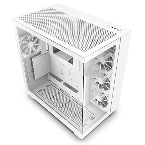 5056547202419 - NZXT H9 FLOW DUAL-CHAMBER ATX MID-TOWER PC GAMING CASE CM-H91FW-01 - HIGH-AIRFLOW PERFORATED TOP PANEL TEMPERED GLASS FRONT & SIDE PANELS 360MM RADIATOR SUPPORT CABLE MANAGEMENT WHITE