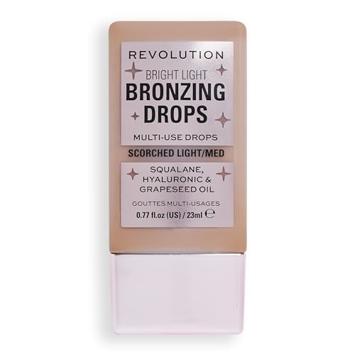 5057566823623 - REVOLUTION BEAUTY, BRIGHT LIGHT BRONZING DROPS, BRONZE & GLOW FACE & BODY DROPS INFUSED WITH HYALURONIC ACID, BRONZE SCORCHED, 0.77 FL. OZ.