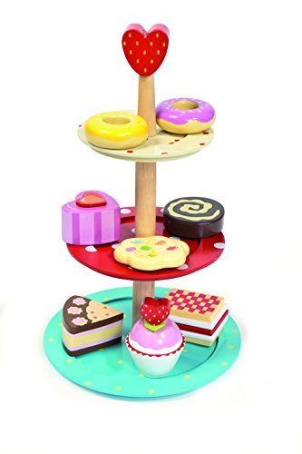 5060023412834 - LE TOY VAN 3 TIER CAKE STAND SET WITH WOODEN DESSERTS