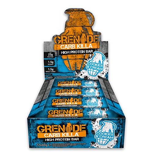 5060221201582 - GRENADE CARB KILLA HIGH PROTEIN AND LOW CARB BAR, 60 G - COOKIES AND CREAM, PACK OF 12 BY GRENADE